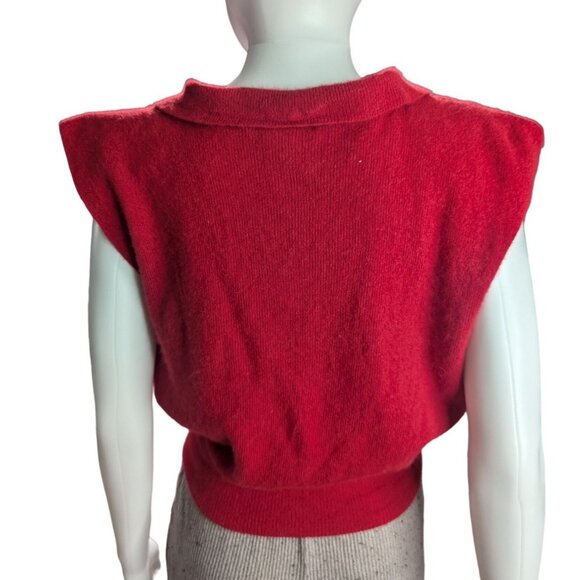 VTG 80's Red Lambswool & Rabbit Fur Sweater Vest w/ Double-Breasted Buttons Sz P - Picture 6 of 10